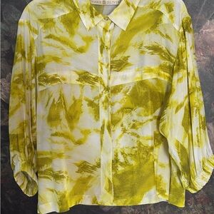Marie Oliver Abstract Yellow and White Blouse Size S